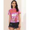 imageAllegra K Womens 80s Disco Outfit Party Club Sparkly Rainbow Metallic TopPink