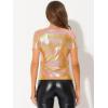 imageAllegra K Womens 80s Disco Outfit Party Club Sparkly Rainbow Metallic TopPink Orange