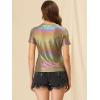 imageAllegra K Womens 80s Disco Outfit Party Club Sparkly Rainbow Metallic TopRainbow