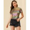 imageAllegra K Womens 80s Disco Outfit Party Club Sparkly Rainbow Metallic TopRainbow