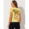 imageAllegra K Womens 80s Disco Outfit Party Club Sparkly Rainbow Metallic TopShiny Gold