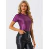 imageAllegra K Womens 80s Disco Outfit Party Club Sparkly Rainbow Metallic TopShiny Purple Red