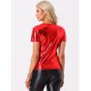 imageAllegra K Womens 80s Disco Outfit Party Club Sparkly Rainbow Metallic TopShiny Red
