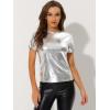 imageAllegra K Womens 80s Disco Outfit Party Club Sparkly Rainbow Metallic TopSilver