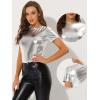 imageAllegra K Womens 80s Disco Outfit Party Club Sparkly Rainbow Metallic TopSilver