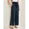 imageAllegra K Womens Casual Office Wide Leg Pants Elastic Waist Tie Knot Pleated Trouser with PocketsNavy
