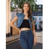 imageAllegra K Womens Denim Jacket Short Sleeve Jean Jacket Slim Fit Summer Outfits Casual Cropped JacketMedium Blue