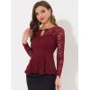 imageAllegra K Womens Dressy Top Formal Wedding Guest Long Sleeve Lace Peplum BlouseBurgundy