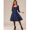 imageAllegra K Womens Elegant 34 Sleeve High Waist Sweetheart Neck ALine Pleated Midi DressDark Blue