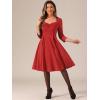 imageAllegra K Womens Elegant 34 Sleeve High Waist Sweetheart Neck ALine Pleated Midi DressRed