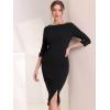 imageAllegra K Womens Elegant Boat Neck 34 Sleeves 2025 Wear to Work Midi Split Sheath DressBlack