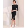 imageAllegra K Womens Elegant Boat Neck 34 Sleeves 2025 Wear to Work Midi Split Sheath DressBlack