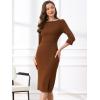 imageAllegra K Womens Elegant Boat Neck 34 Sleeves 2025 Wear to Work Midi Split Sheath DressBrown