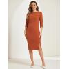 imageAllegra K Womens Elegant Boat Neck 34 Sleeves 2025 Wear to Work Midi Split Sheath DressCaramel