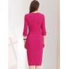 imageAllegra K Womens Elegant Boat Neck 34 Sleeves 2025 Wear to Work Midi Split Sheath DressFushcia