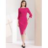 imageAllegra K Womens Elegant Boat Neck 34 Sleeves 2025 Wear to Work Midi Split Sheath DressFushcia