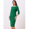 imageAllegra K Womens Elegant Boat Neck 34 Sleeves 2025 Wear to Work Midi Split Sheath DressGreen