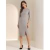 imageAllegra K Womens Elegant Boat Neck 34 Sleeves 2025 Wear to Work Midi Split Sheath DressGrey