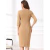imageAllegra K Womens Elegant Boat Neck 34 Sleeves 2025 Wear to Work Midi Split Sheath DressKhaki