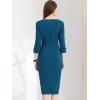 imageAllegra K Womens Elegant Boat Neck 34 Sleeves 2025 Wear to Work Midi Split Sheath DressLake Blue