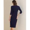 imageAllegra K Womens Elegant Boat Neck 34 Sleeves 2025 Wear to Work Midi Split Sheath DressNavy Blue