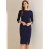 imageAllegra K Womens Elegant Boat Neck 34 Sleeves 2025 Wear to Work Midi Split Sheath DressNavy Blue