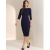 imageAllegra K Womens Elegant Boat Neck 34 Sleeves 2025 Wear to Work Midi Split Sheath DressNavy Blue