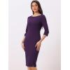 imageAllegra K Womens Elegant Boat Neck 34 Sleeves 2025 Wear to Work Midi Split Sheath DressPurple