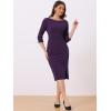 imageAllegra K Womens Elegant Boat Neck 34 Sleeves 2025 Wear to Work Midi Split Sheath DressPurple