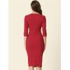 imageAllegra K Womens Elegant Boat Neck 34 Sleeves 2025 Wear to Work Midi Split Sheath DressRed
