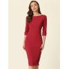 imageAllegra K Womens Elegant Boat Neck 34 Sleeves 2025 Wear to Work Midi Split Sheath DressRed