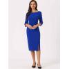 imageAllegra K Womens Elegant Boat Neck 34 Sleeves 2025 Wear to Work Midi Split Sheath DressRoyal Blue