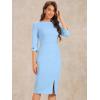 imageAllegra K Womens Elegant Boat Neck 34 Sleeves 2025 Wear to Work Midi Split Sheath DressSky Blue