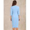 imageAllegra K Womens Elegant Boat Neck 34 Sleeves 2025 Wear to Work Midi Split Sheath DressSky Blue