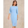 imageAllegra K Womens Elegant Boat Neck 34 Sleeves 2025 Wear to Work Midi Split Sheath DressSky Blue