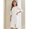 imageAllegra K Womens Elegant Boat Neck 34 Sleeves 2025 Wear to Work Midi Split Sheath DressWhite