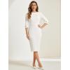 imageAllegra K Womens Elegant Boat Neck 34 Sleeves 2025 Wear to Work Midi Split Sheath DressWhite