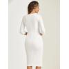 imageAllegra K Womens Elegant Boat Neck 34 Sleeves 2025 Wear to Work Midi Split Sheath DressWhite