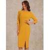 imageAllegra K Womens Elegant Boat Neck 34 Sleeves 2025 Wear to Work Midi Split Sheath DressYellow