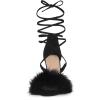imageAllegra K Womens Faux Fur Stiletto Heel Lace Up Heels SandalsBlack