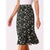 imageAllegra K Womens Floral Midi Skirt Peasant Elastic Waist ALine Ditsy Leave Print SkirtsBlack White