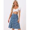 imageAllegra K Womens Floral Midi Skirt Peasant Elastic Waist ALine Ditsy Leave Print SkirtsBlue