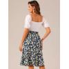 imageAllegra K Womens Floral Midi Skirt Peasant Elastic Waist ALine Ditsy Leave Print SkirtsDark Blue