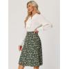 imageAllegra K Womens Floral Midi Skirt Peasant Elastic Waist ALine Ditsy Leave Print SkirtsDark Green
