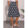 imageAllegra K Womens Floral Midi Skirt Peasant Elastic Waist ALine Ditsy Leave Print SkirtsNavy Blue
