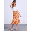 imageAllegra K Womens Floral Midi Skirt Peasant Elastic Waist ALine Ditsy Leave Print SkirtsOrange Green