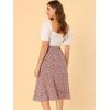 imageAllegra K Womens Floral Midi Skirt Peasant Elastic Waist ALine Ditsy Leave Print SkirtsRed White