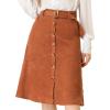 imageAllegra K Womens High Waist Button Front ALine Belted Corduroy Midi SkirtCaramel