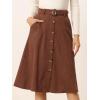 imageAllegra K Womens High Waist Button Front ALine Belted Corduroy Midi SkirtDark Brown