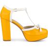 imageAllegra K Womens Platform Bow t Strap Chunky Heels PumpsYellow